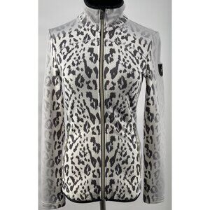 Toni Sailer Jacket Womens Size‎ 2 Leopard Print White Black Crystal Apres Ski